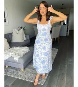 Zimmermann The Postcard Tie Shoulder Midi Dress Blue Tonal Floral Size 0 / AU 6 for rent on The Volte - image 2