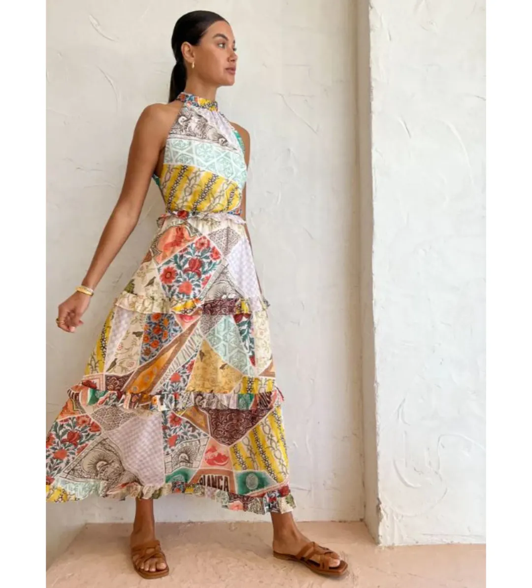 Kate Ford Zellejie Long Layered Maxi Dress Multi Print Size AU 6 for rent on The Volte - main image