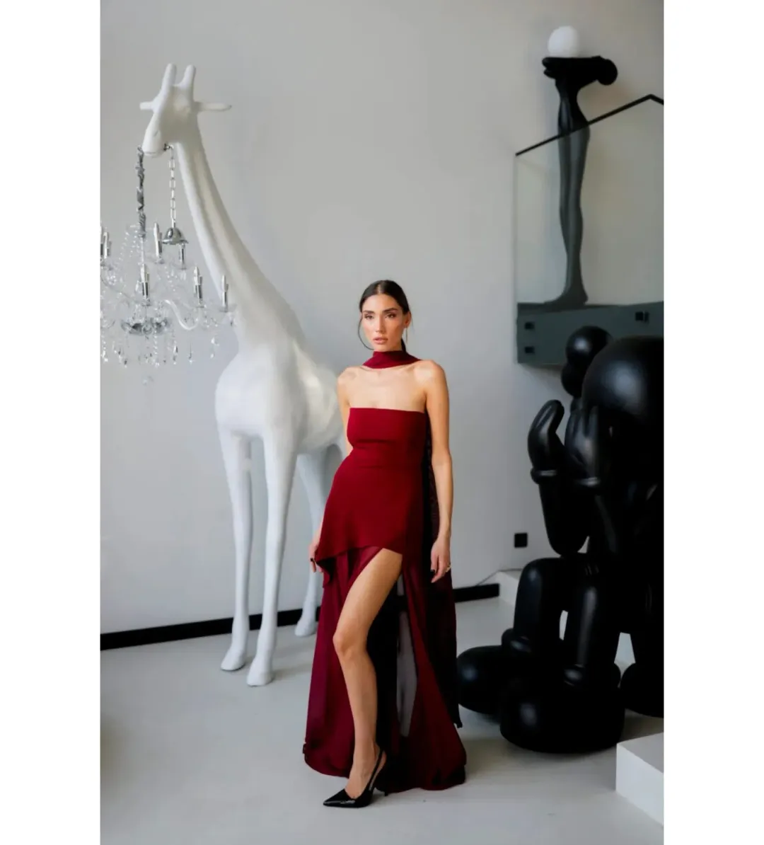 Matters Store Monaco Maxi Dress with Scarf Burgundy Size AU 8  for rent on The Volte - main image