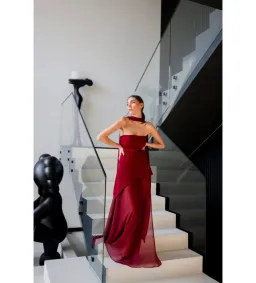 Matters Store Monaco Maxi Dress with Scarf Burgundy Size AU 8  for rent on The Volte - image 1