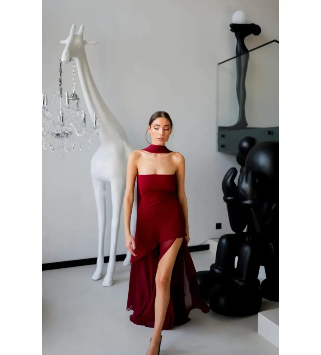 Matters Store Monaco Maxi Dress with Scarf Burgundy Size AU 8  for rent on The Volte - main image