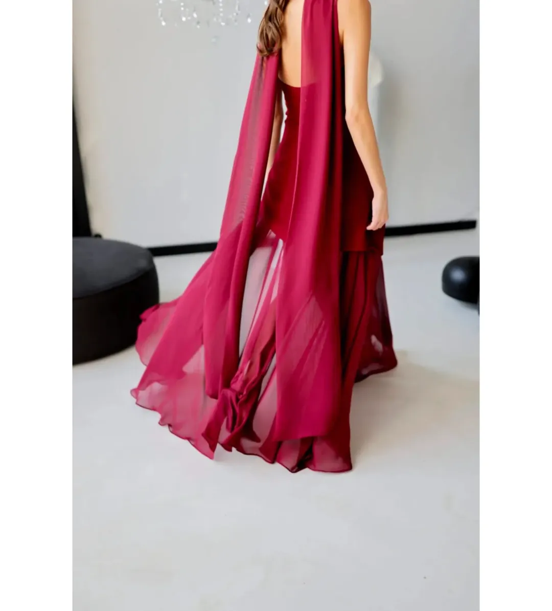 Matters Store Monaco Maxi Dress with Scarf Burgundy Size AU 8  for rent on The Volte - main image