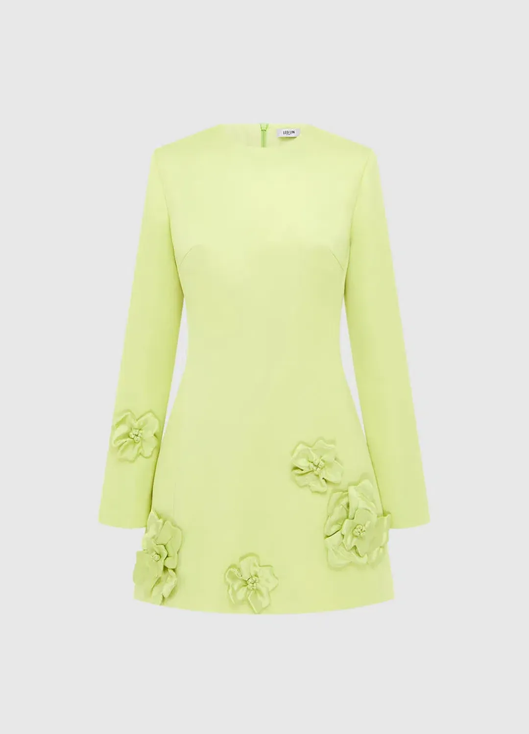 Leo Lin Aliza Long Sleeve Petal Mini Dress Chartreuse Size AU 12 for rent on The Volte - main image
