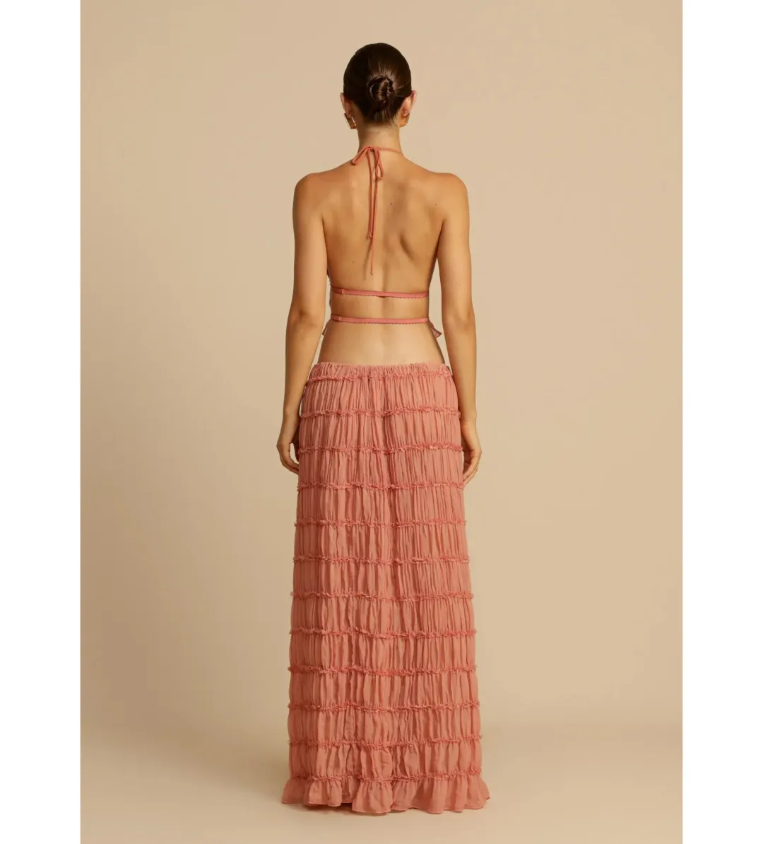 Arcina Ori Juliette Halter and Maxi Skirt Set Peach Size AU 10  for rent on The Volte - main image