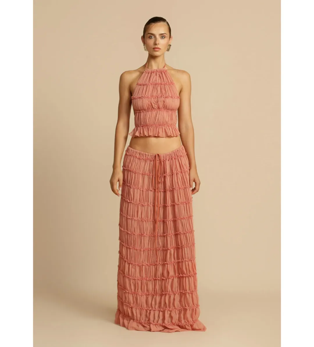 Arcina Ori Juliette Halter and Maxi Skirt Set Peach Size AU 10  for rent on The Volte - main image