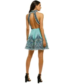 Zimmermann Moncur Ruffle Neck Mini Dress Pinafore Aqua Paisley Size 0P / AU 6 for rent on The Volte - image 2