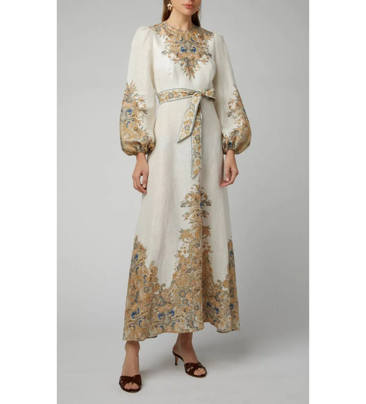 Zimmermann Freja Floral Paisley Dress Ivory Size 0/Au 8  for rent on The Volte - main image