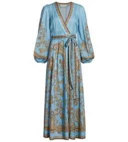Zimmermann Fiesta Paisley-print Linen Wrap Dress In Blue Size 1/Au 10  for rent on The Volte - image 2