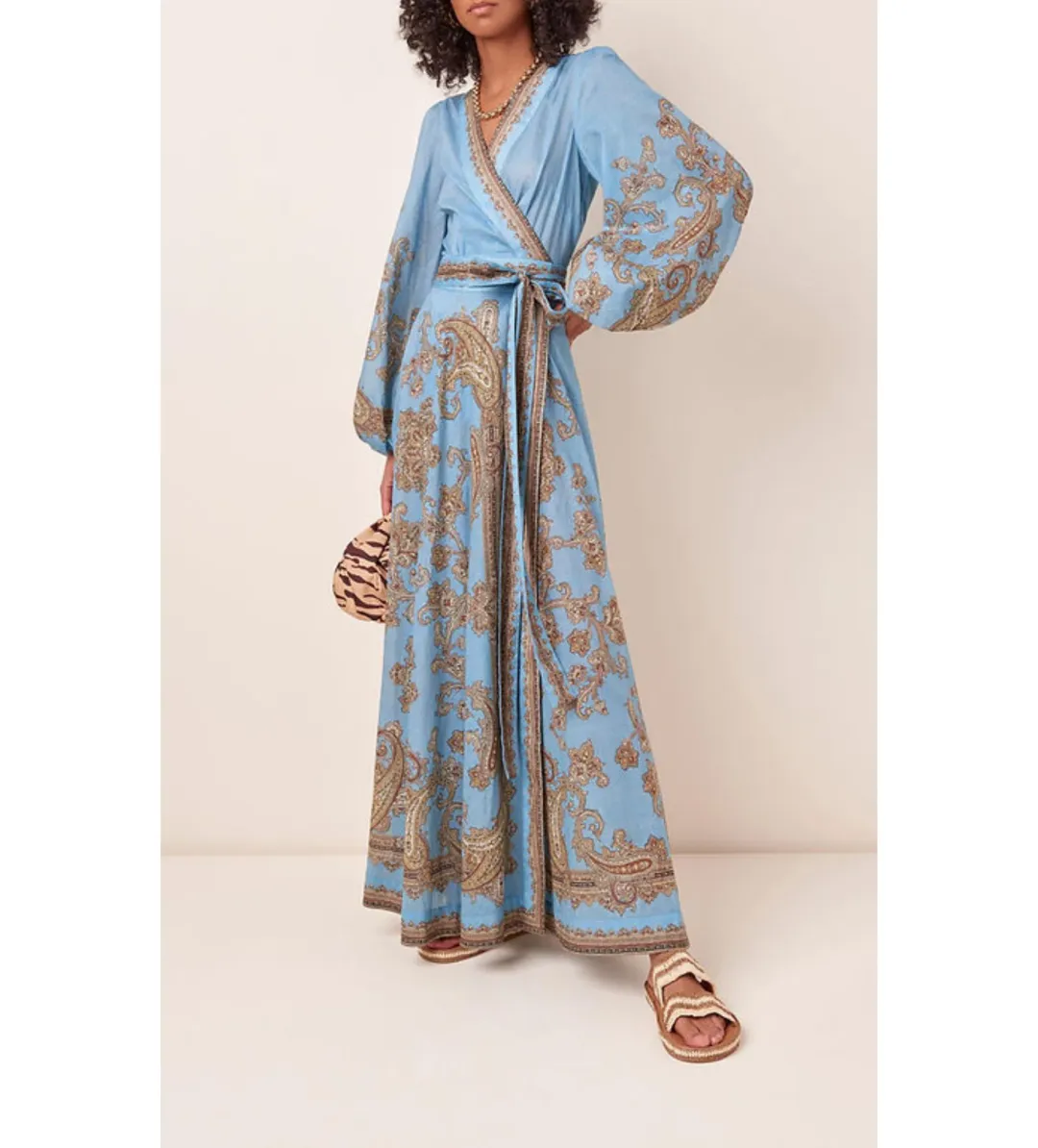 Zimmermann Fiesta Paisley-print Linen Wrap Dress In Blue Size 1/Au 10  for rent on The Volte - main image
