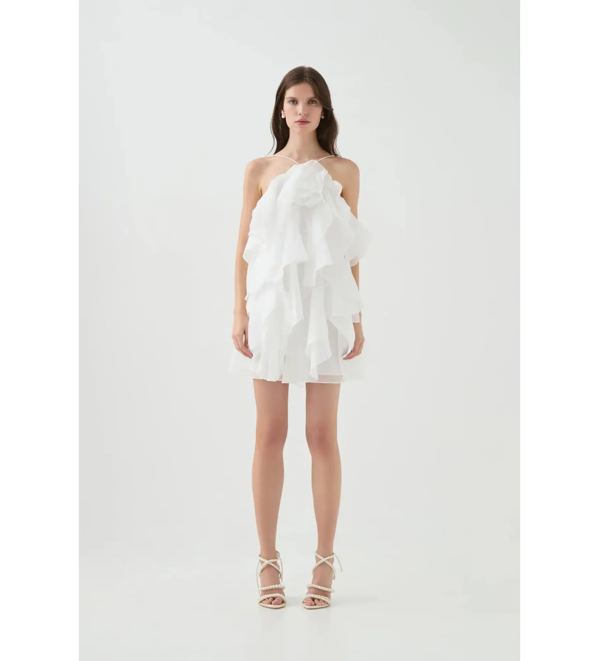 Aje Pandorea Layered Mini Dress Ivory Size AU 14 for rent on The Volte - main image