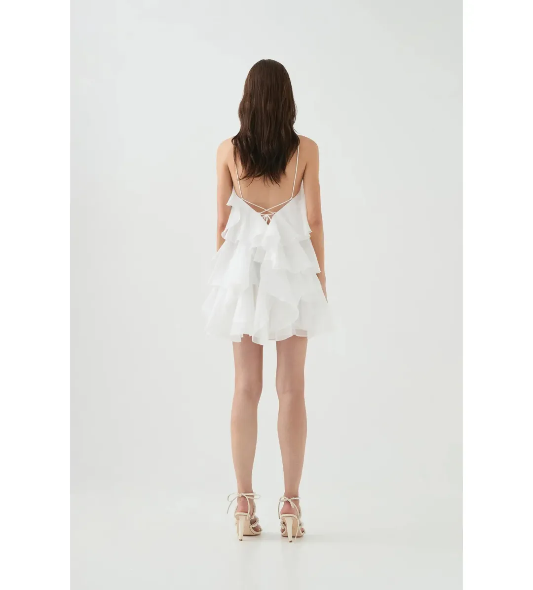 Aje Pandorea Layered Mini Dress Ivory Size AU 14 for rent on The Volte - main image