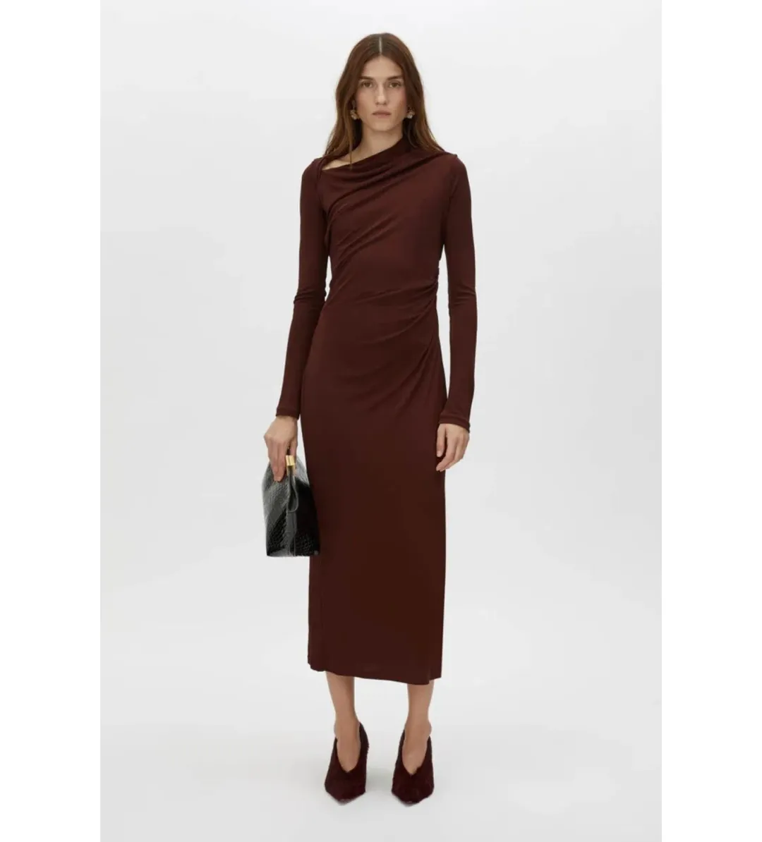 Camilla and Marc Mai Long Sleeve Midi Dress Almandine Burgundy Size AU 10 for rent on The Volte - main image