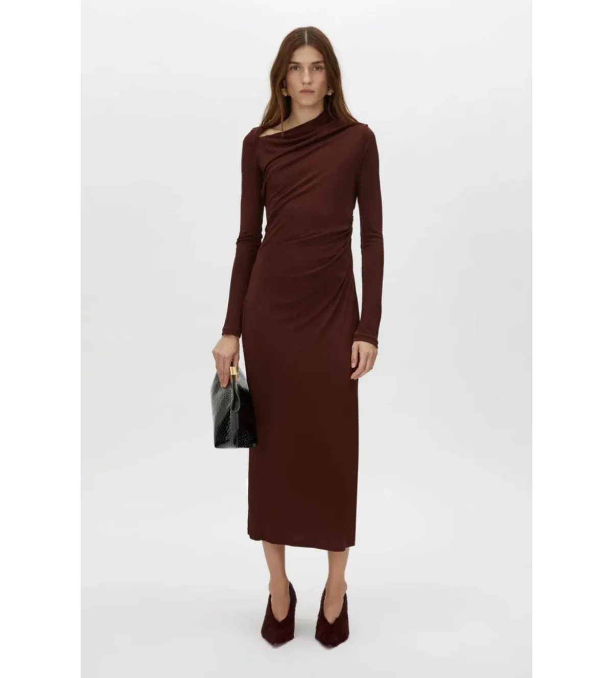 Camilla and Marc Mai Long Sleeve Midi Dress Almandine Burgundy Size AU 10 for rent on The Volte - main image