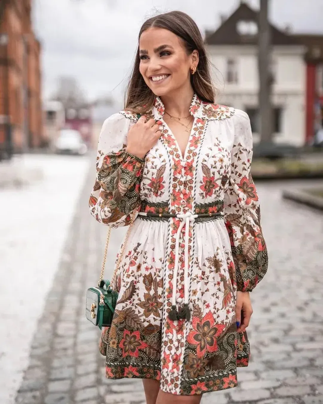 Zimmermann Empire Batik Belted Printed Linen Mini Dress Floral Khaki Batik Size 1 / AU 10  for rent on The Volte - main image