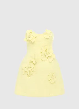 Leo Lin Rosario Tweed Petal Bustier Mini Dress Sorbet Yellow Size 10 for rent on The Volte - image 1