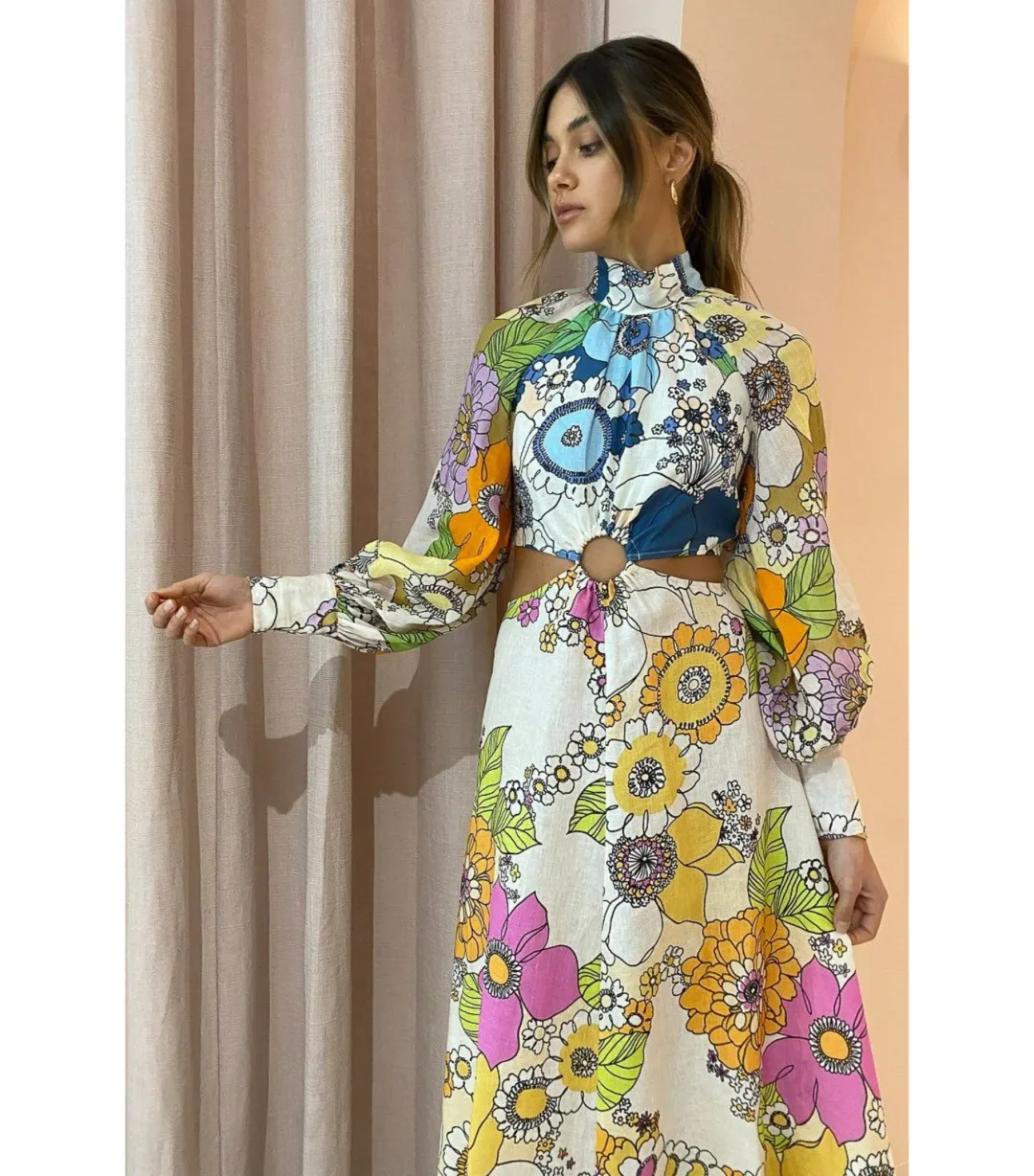 Alemais Farrah Cut Out Midi Dress Floral Size AU 12 for rent on The Volte - main image