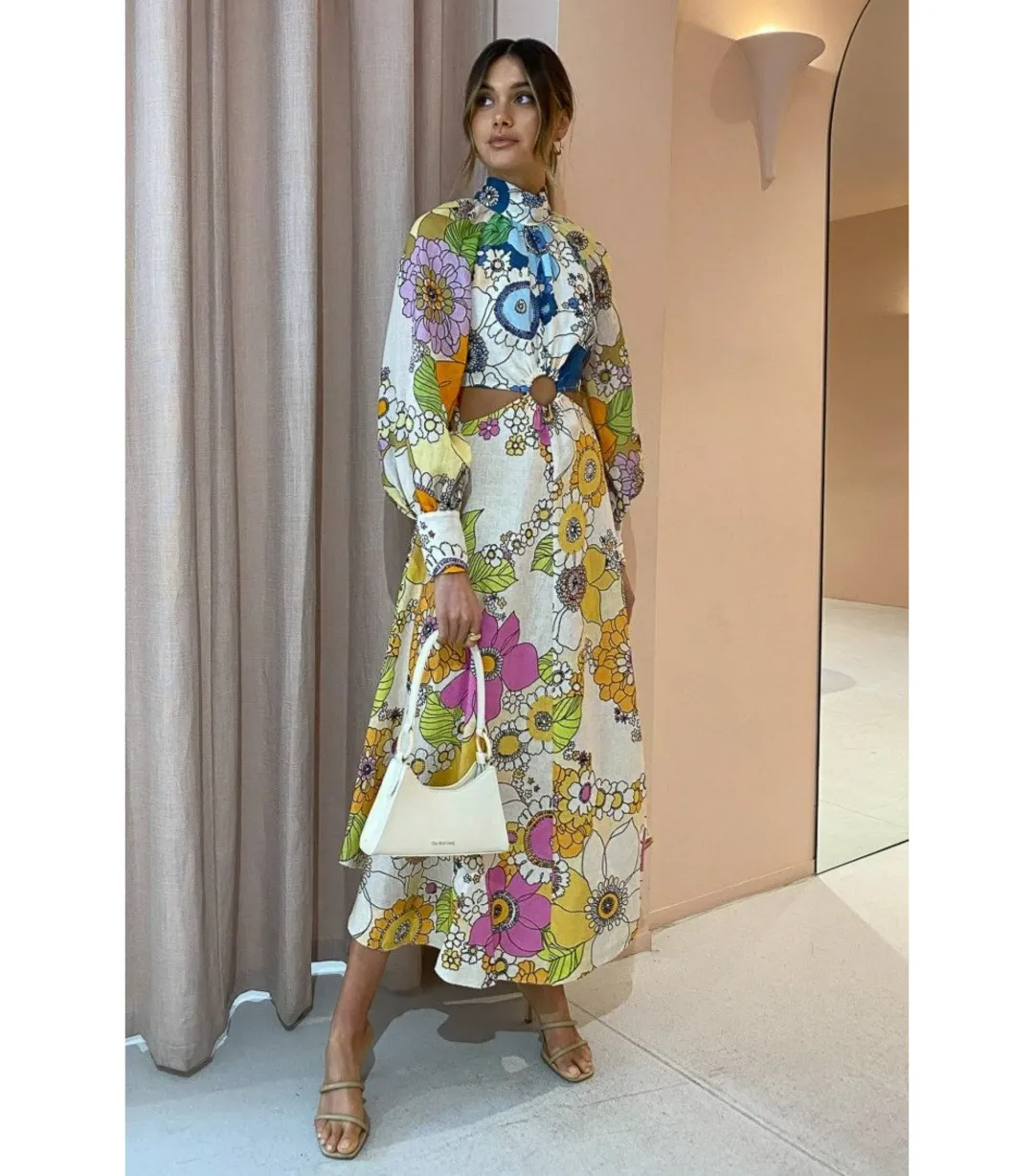 Alemais Farrah Cut Out Midi Dress Floral Size AU 12 for rent on The Volte - main image