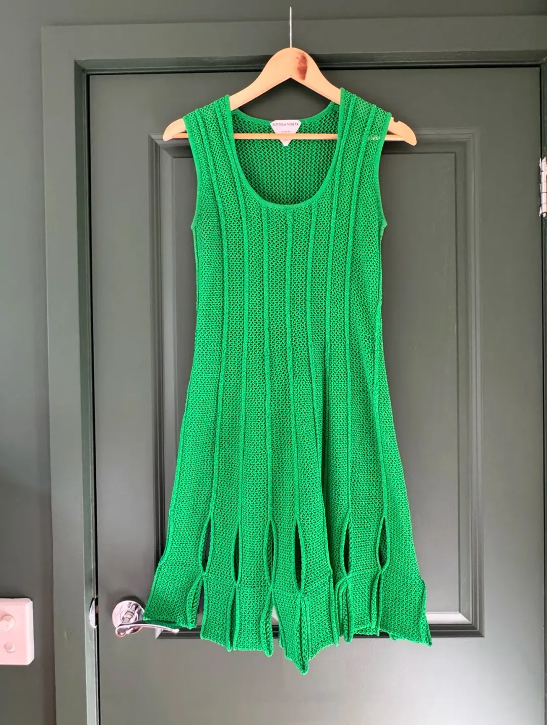 Bottega Veneta Mesh Knit Mini Dress in Bottega Green Size 12 for rent on The Volte - main image