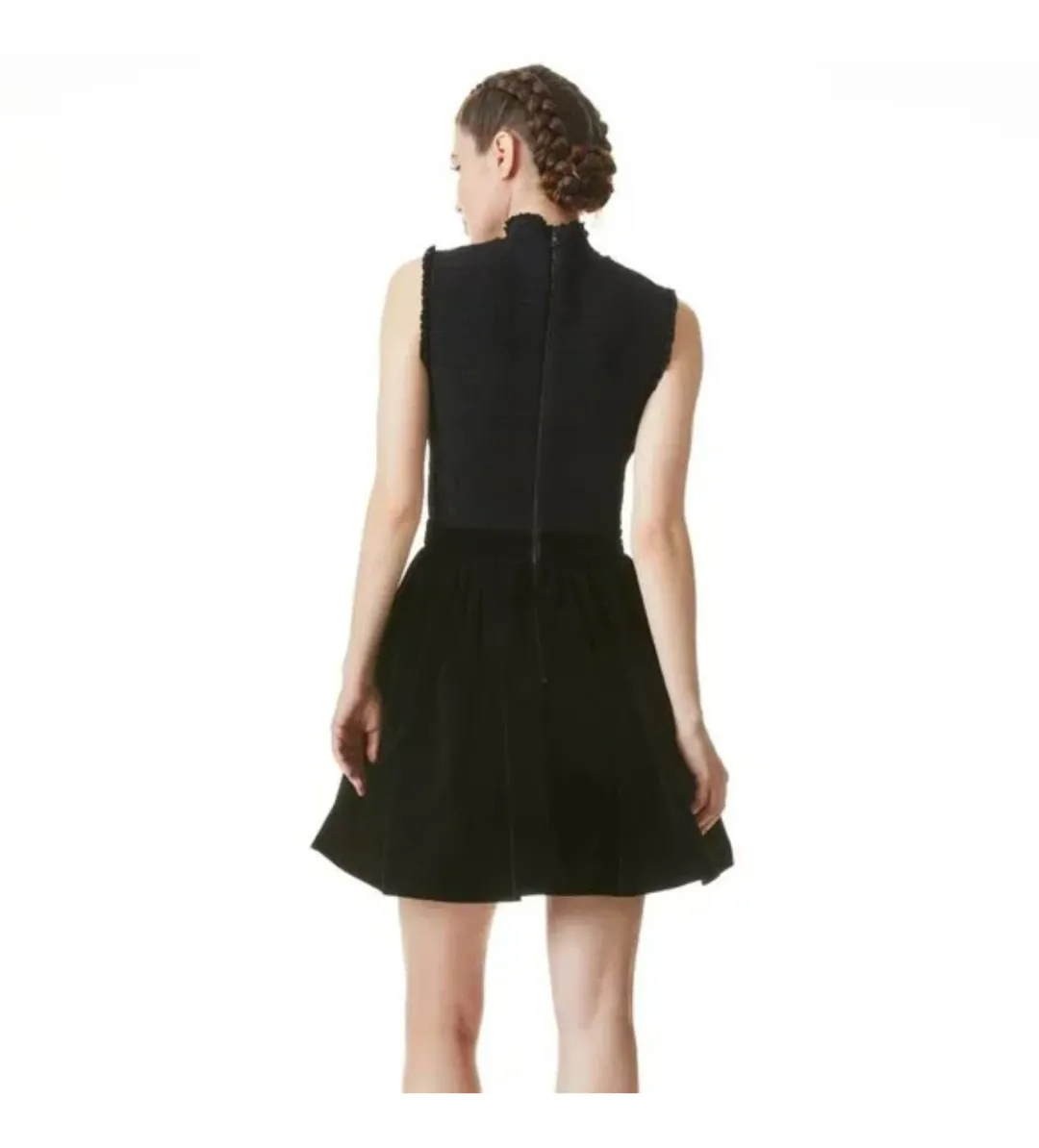 Alice & Olivia Barrett Shirred Crepe and Velvet Mini Dress Size AU 12 for rent on The Volte - main image