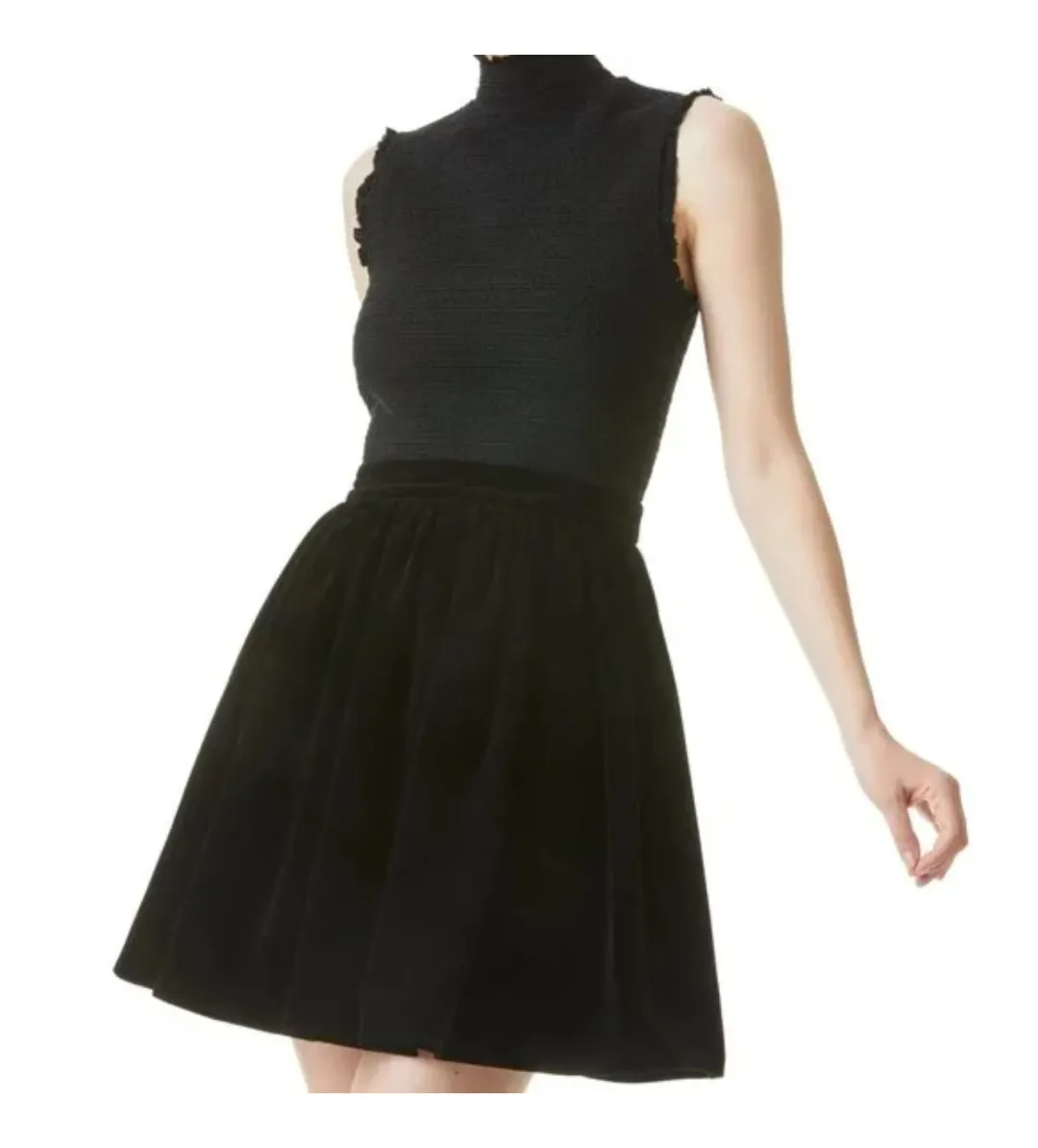 Alice & Olivia Barrett Shirred Crepe and Velvet Mini Dress Size AU 12 for rent on The Volte - main image
