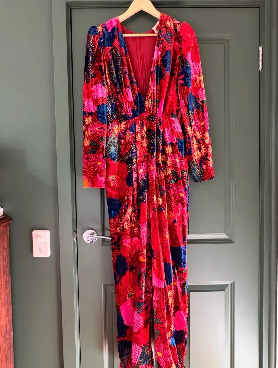 Farm Rio Snake Velvet Jumpsuit Garden Red Size 12/L for rent on The Volte - main image