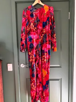 Farm Rio Snake Velvet Jumpsuit Garden Red Size 12/L for rent on The Volte - image 2