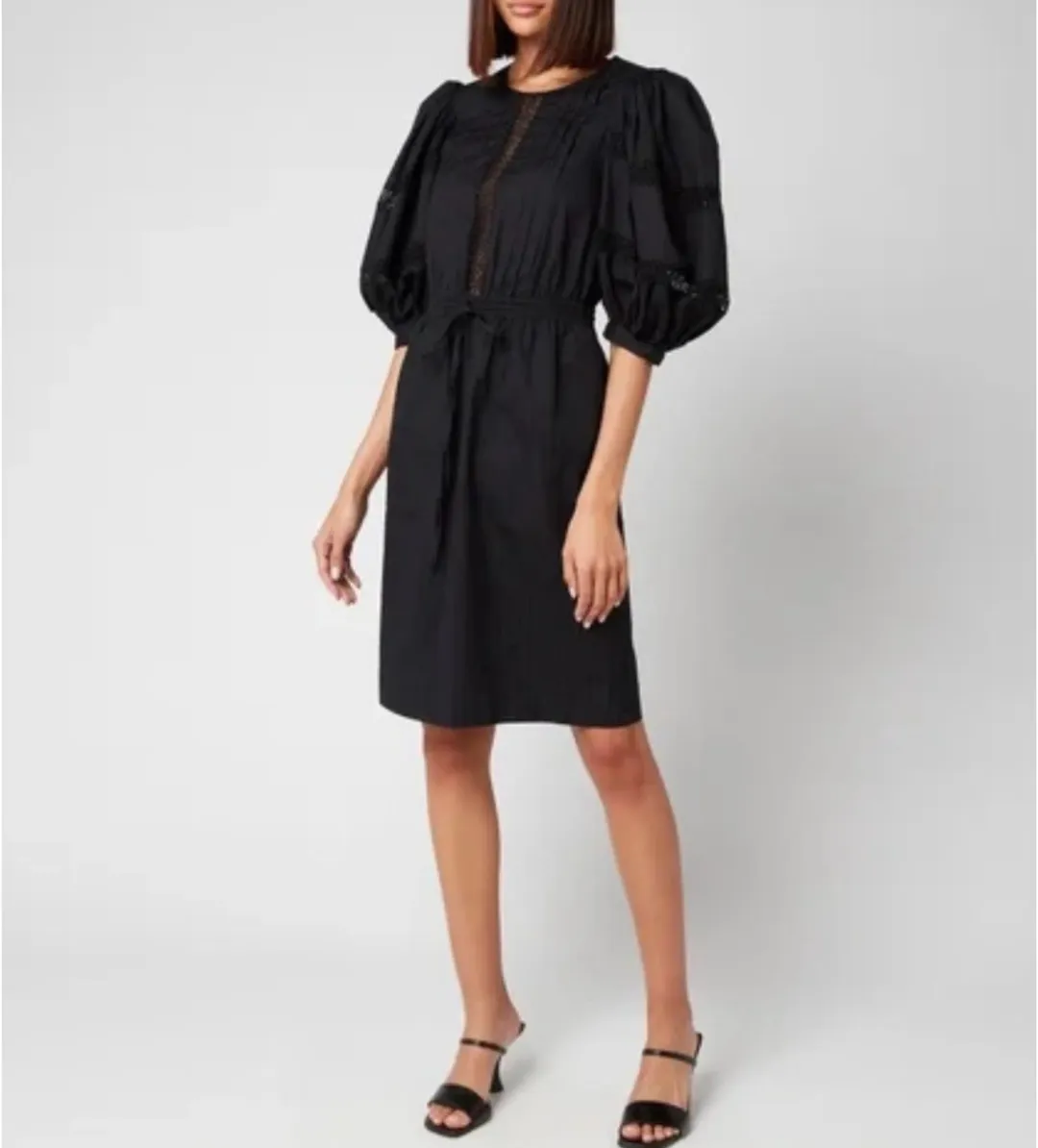 See By Chloe Cotton Poplin Puff Sleeve Knee-Length Dress Black Size AU 12 for rent on The Volte - main image