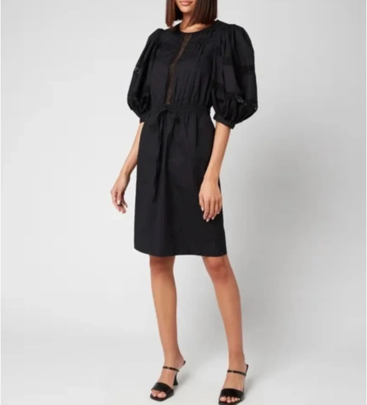 See By Chloe Cotton Poplin Puff Sleeve Knee-Length Dress Black Size AU 12 for rent on The Volte - main image