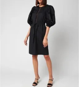See By Chloe Cotton Poplin Puff Sleeve Knee-Length Dress Black Size AU 12 for rent on The Volte - image 1