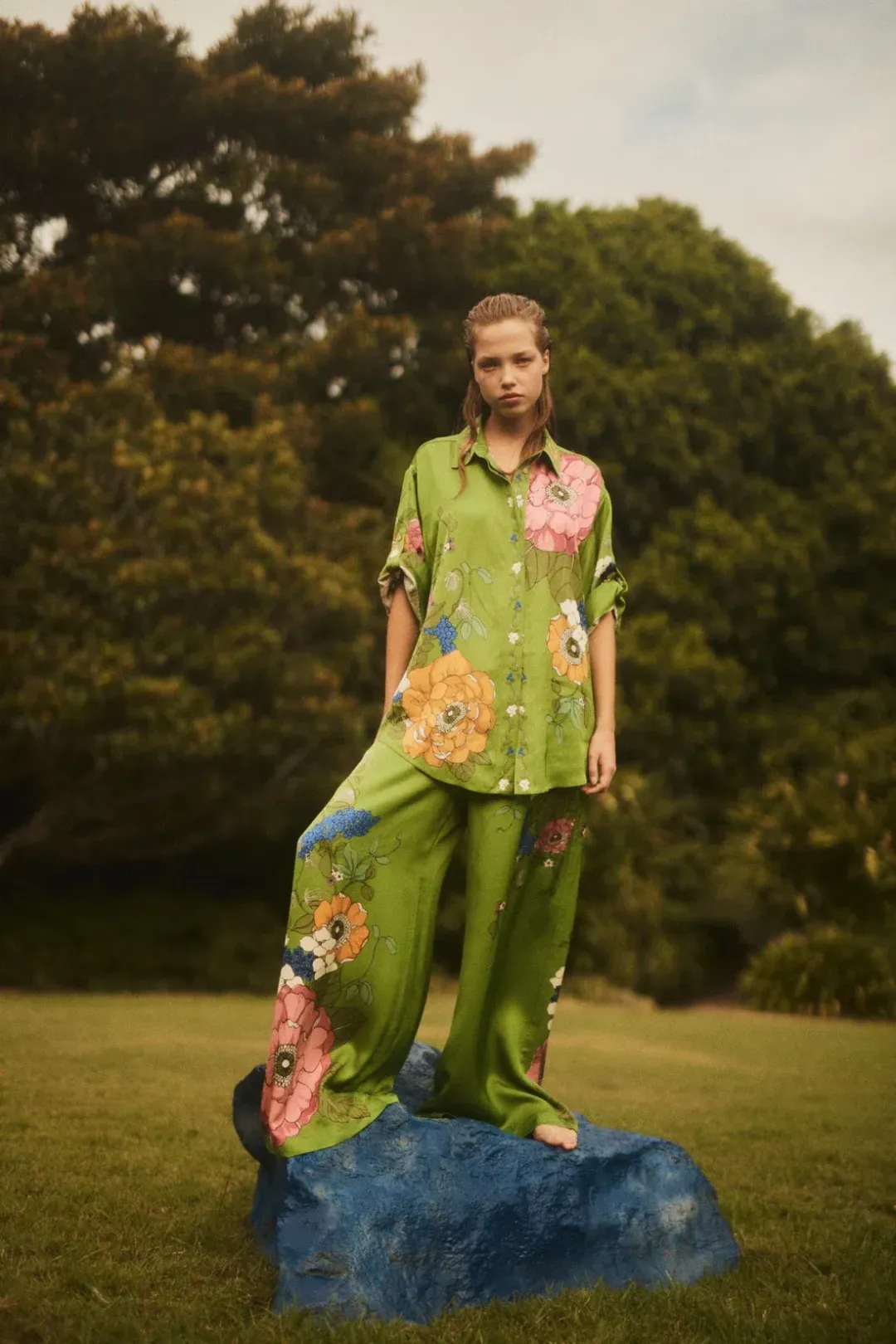 Alemais Olivia Shirt and Pant Set Green Floral Size 12 for rent on The Volte - main image