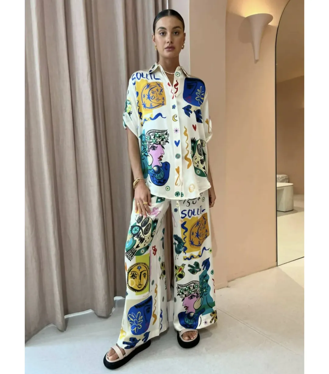 Alemais Soleil Oversized Shirt and Pants Set Print Size 12/L for rent on The Volte - main image