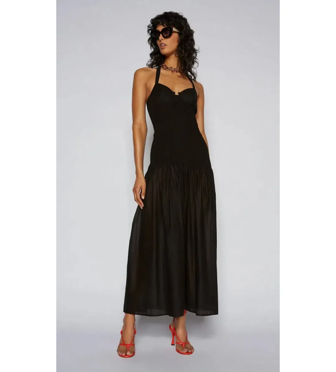Scanlan Theodore Cotton Bralette Midi Dress Black Size 6 for rent on The Volte - main image