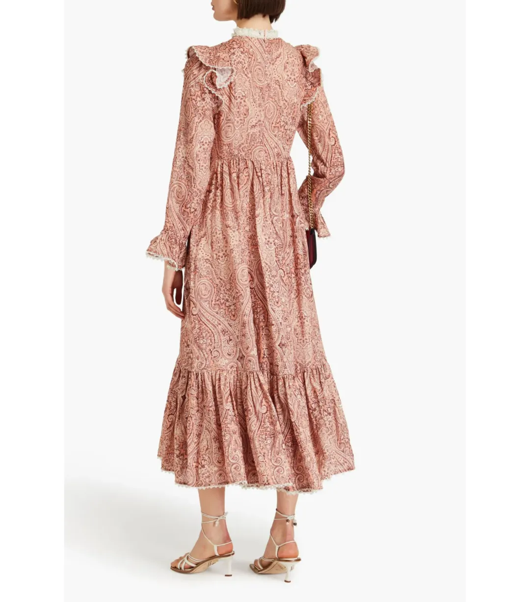  Zimmermann The Wonderland Frilled Midi Dress in Blush Paisley Size 1 / AU 10 for rent on The Volte - main image