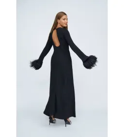 By Johnny Miranda Feather Cuff Full Length Dress Black Size 12 for rent on The Volte - image 2