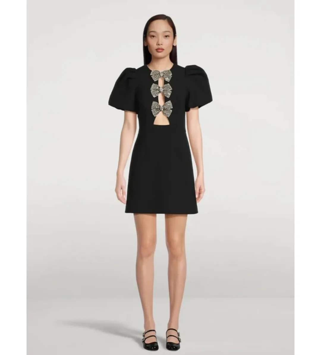 Rebecca Vallance Yvonne Bow Mini Dress in Black Size 10  for rent on The Volte - main image