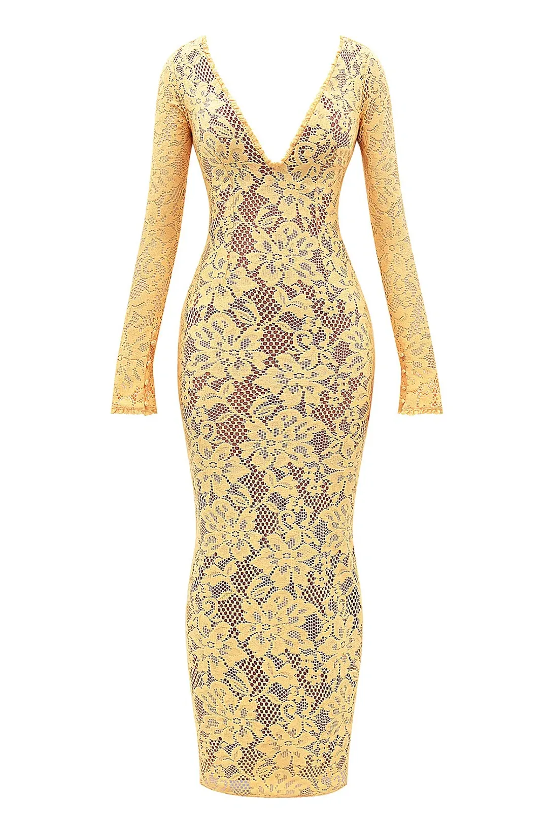 House Of CB Indiana Plunge Lace Maxi Dress Apricot Yellow Size XS / AU 6 for rent on The Volte - main image