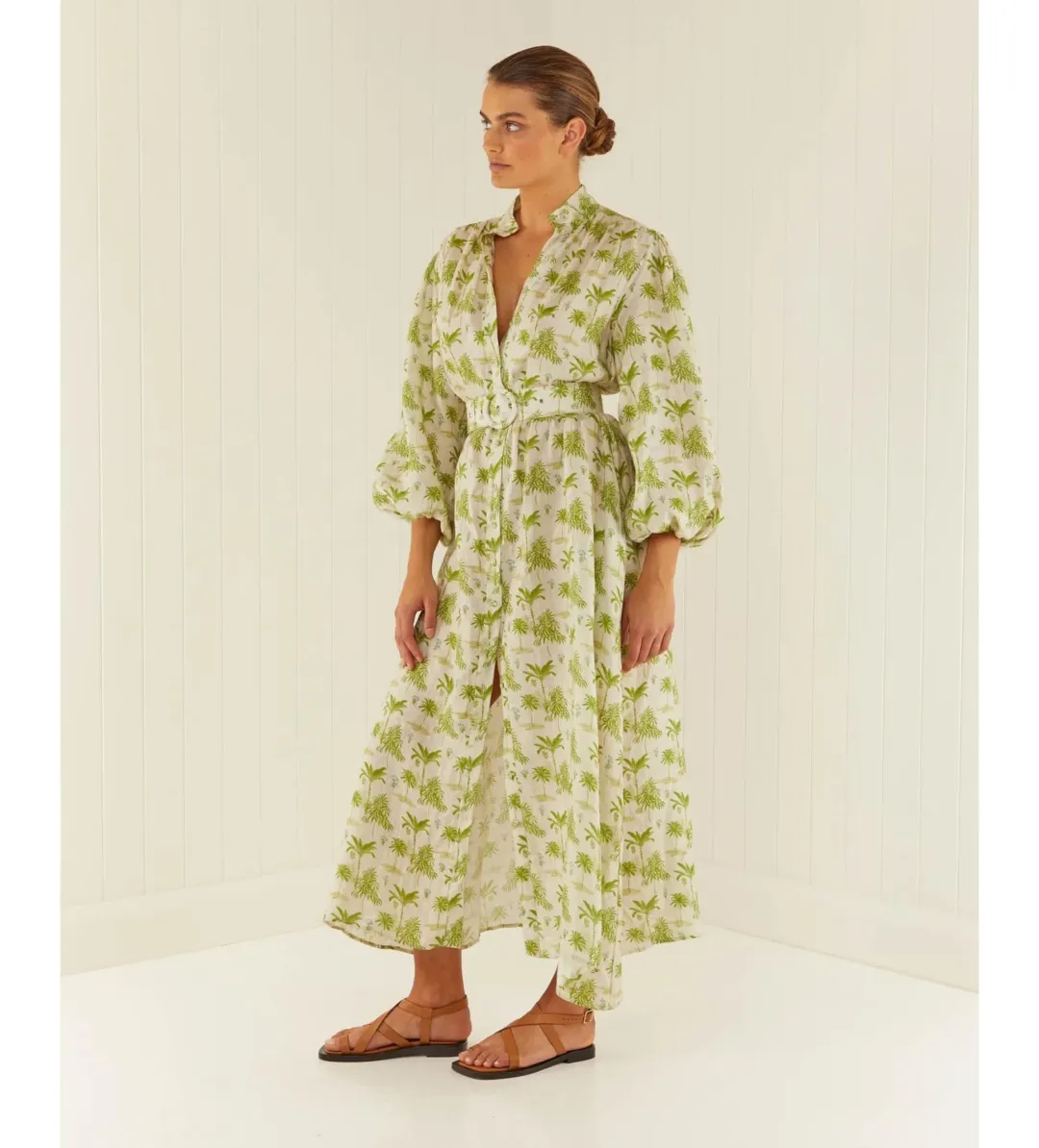 Palm Noosa Noddy Belted Shirt Dress in Green Palms Size 10 for rent on The Volte - main image