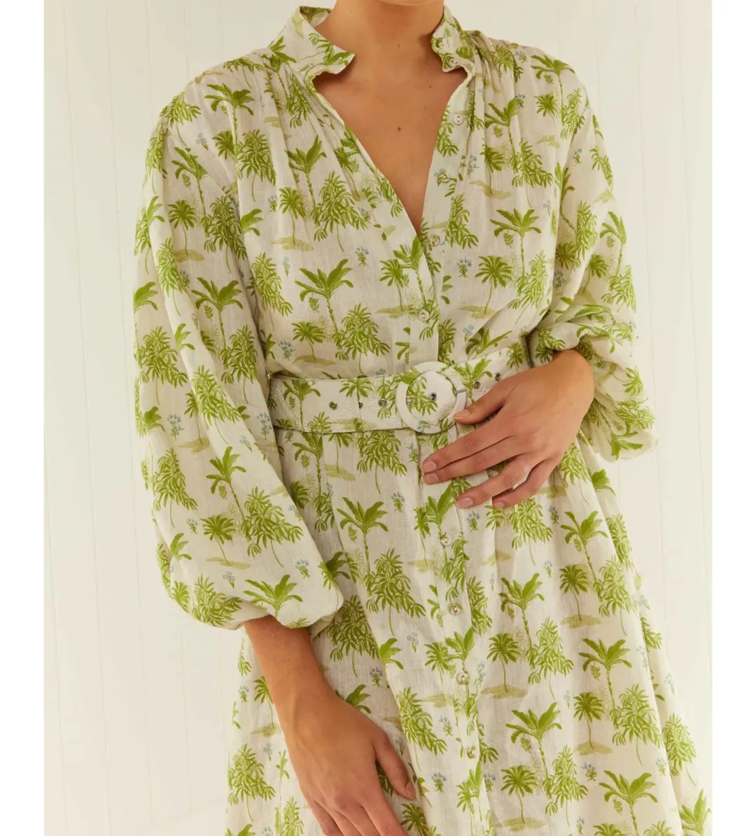 Palm Noosa Noddy Belted Shirt Dress in Green Palms Size 10 for rent on The Volte - main image