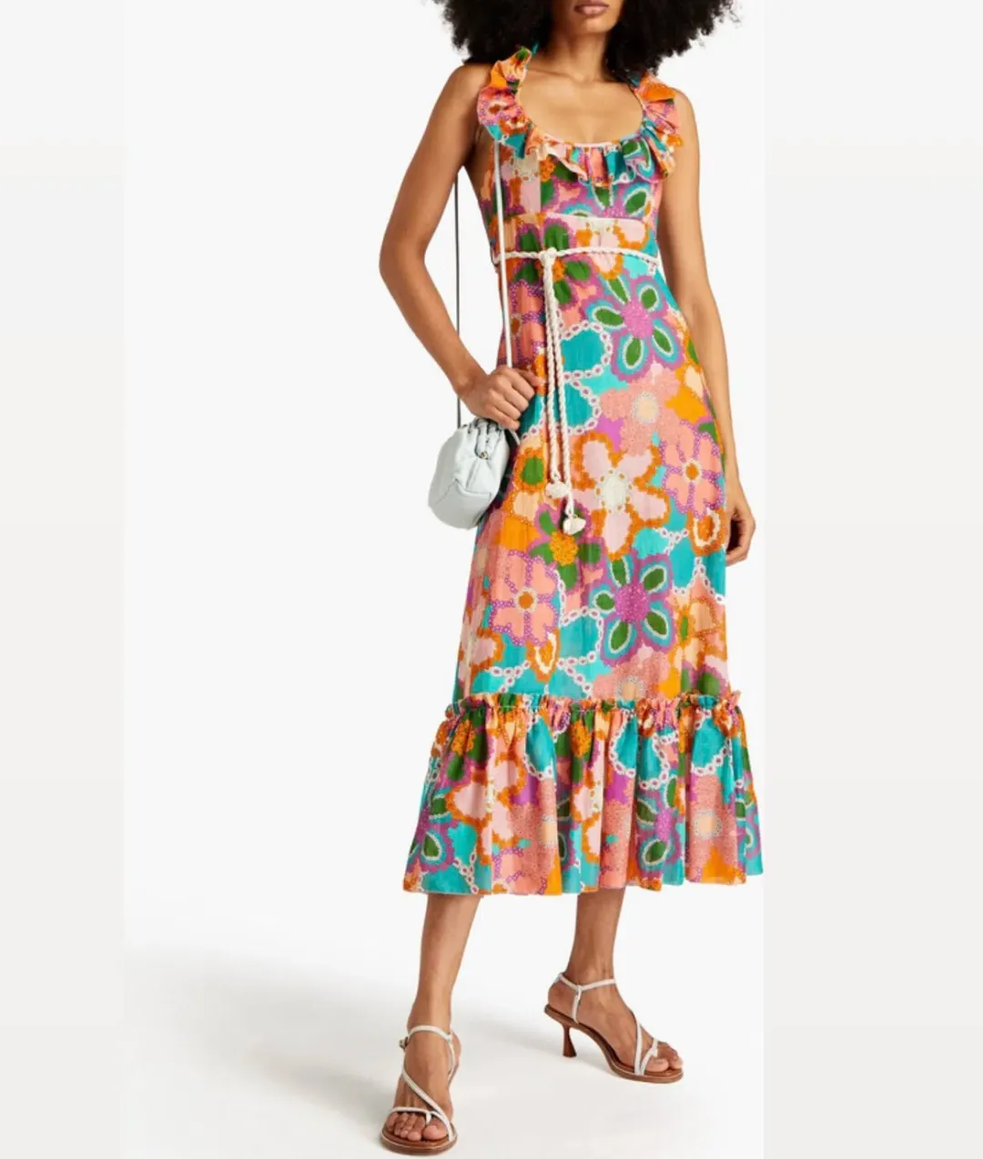 Zimmermann Lola Frilled Ruffled Halterneck Midi Dress Floral Size 0 / AU 8 for rent on The Volte - main image