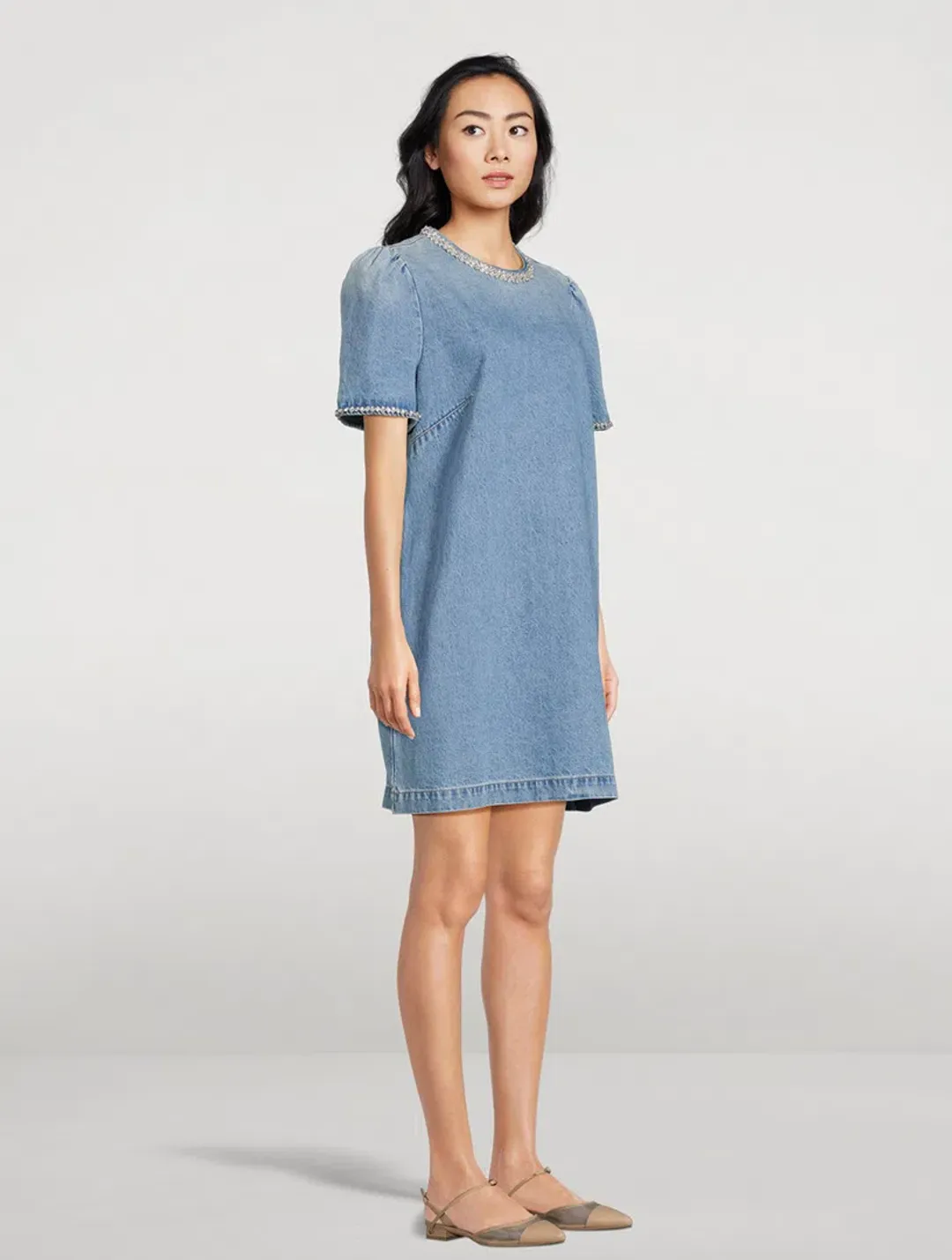 Zimmermann Crush Embellished Denim Mini Dress Blue Moon Size 0 / AU 8 for rent on The Volte - main image