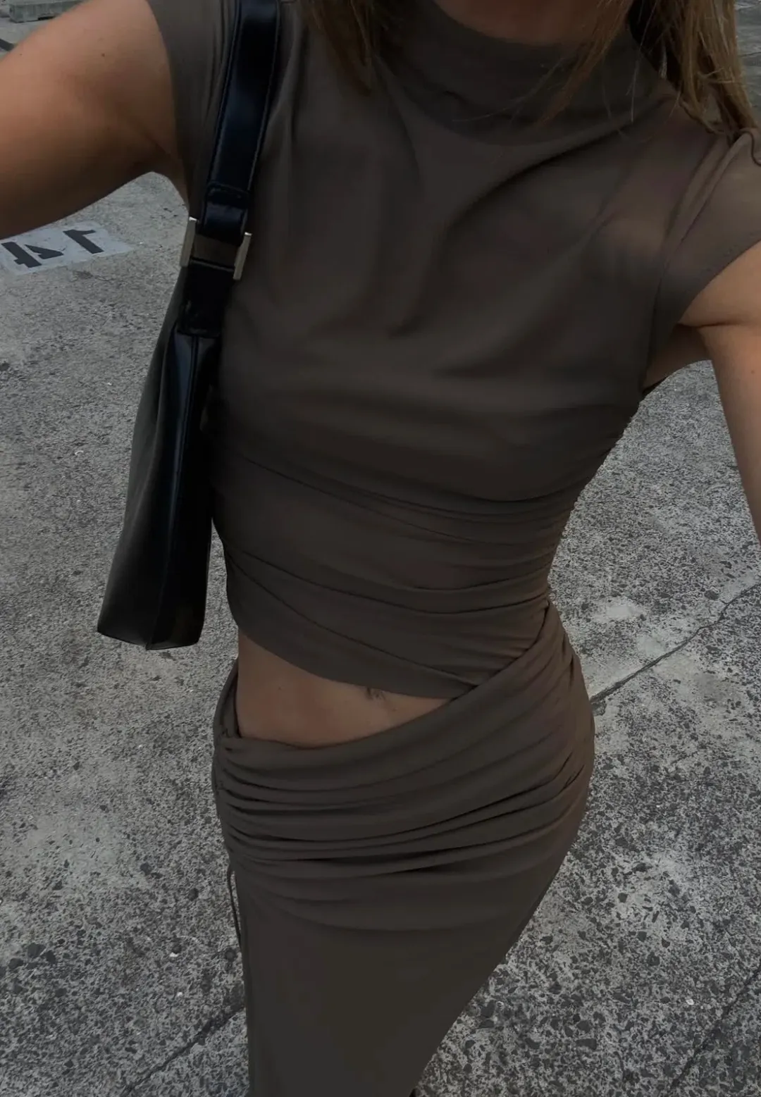 Benni Milo Mesh Maxi Dress- Brown/Mushroom- Size AU 10 for rent on The Volte - main image