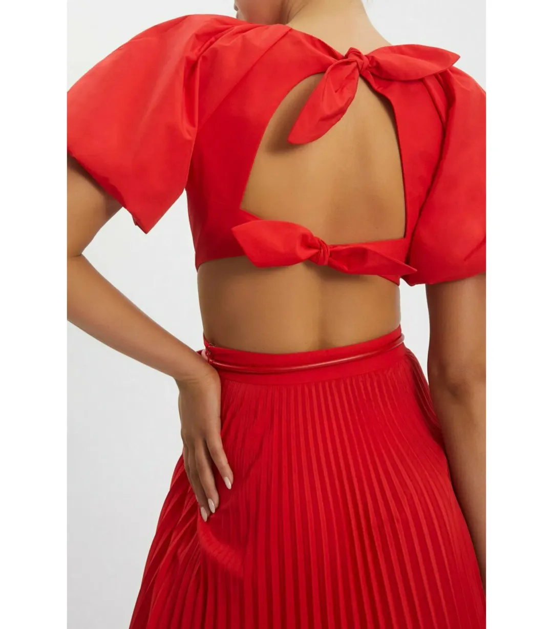 Rebecca Vallance Puff Sleeve Open Back Dress Red Size AU 6 for rent on The Volte - main image