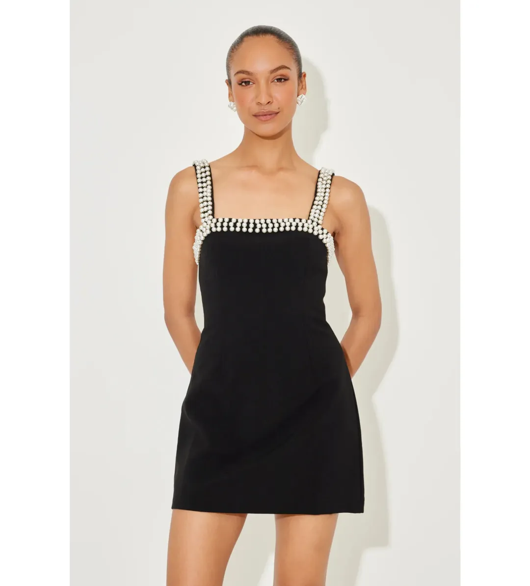 Odd Muse The Ultimate Muse Pearl Trim Mini Dress Black Size S/8 for rent on The Volte - main image