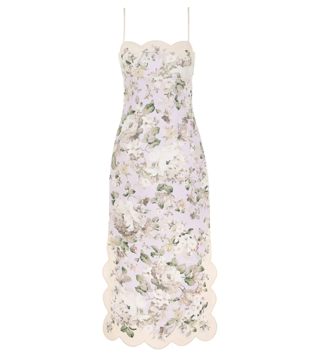 Zimmermann Acacia Scallop Midi Dress in Lilac Floral Size 2 / AU 12  for rent on The Volte - main image