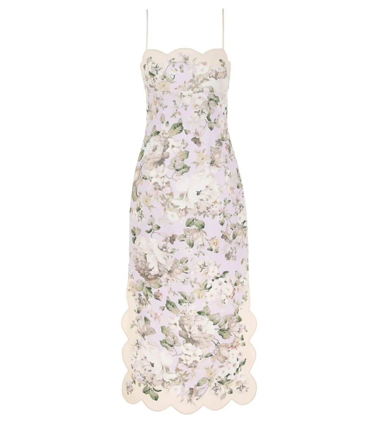 Zimmermann Acacia Scallop Midi Dress in Lilac Floral Size 2 / AU 12  for rent on The Volte - main image