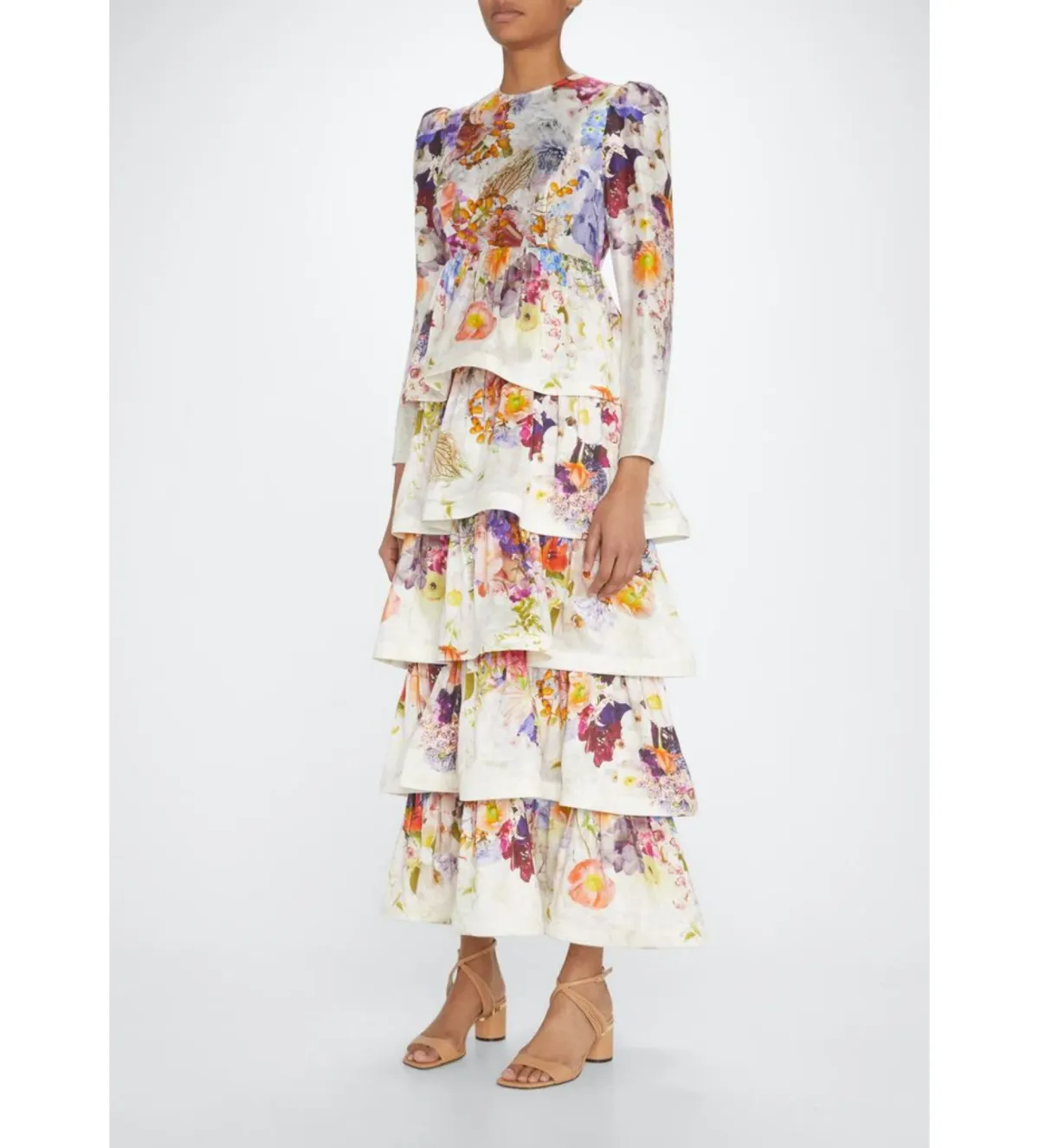 Zimmermann	Prima Tiered Floral Midi Dress Multi Size 2 / AU 12  for rent on The Volte - main image