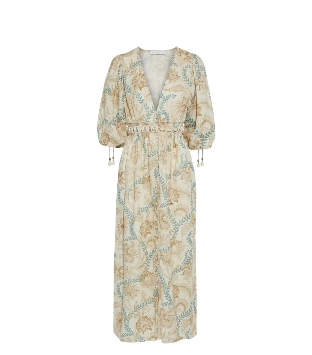 Zimmermann Veneto Floral Shirred Waist Midi Dress Print Size 0 / Size AU 8   for rent on The Volte - main image