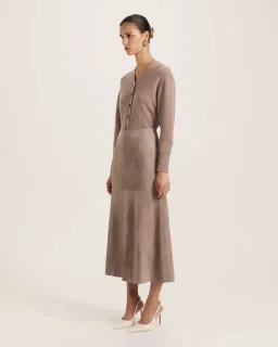 Saba Nadia Suede Leather Midi Skirt Mink Size AU 6 for rent on The Volte - image 3