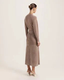 Saba Nadia Suede Leather Midi Skirt Mink Size AU 6 for rent on The Volte - image 2