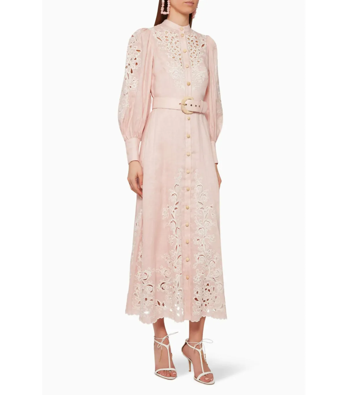 Zimmermann Freja Broderie Anglaise-linen Shirt Dress in Pink Size 0 / AU 8  for rent on The Volte - main image